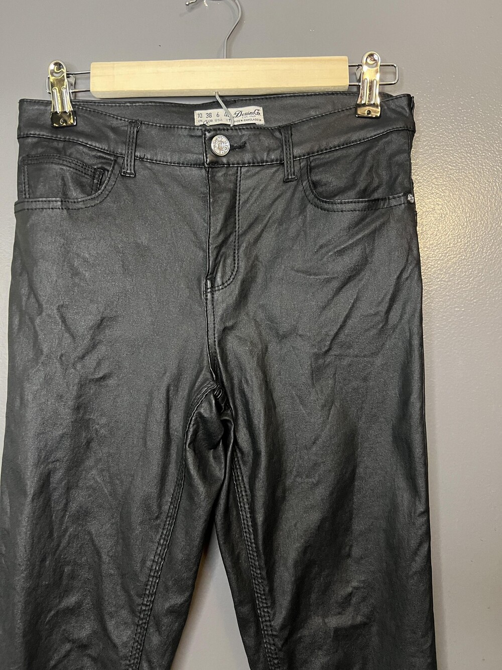 Denim Co Pants Womens 6 Black Coated Skinny Faux Leather Look Stretch Jeans